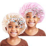 2PCS/LOT Baby Elastic Wide Edge Satin Nightcap Cute Printed Bandage Solid Color Hat Kids Bow Home Cap Multifunction Children Hat