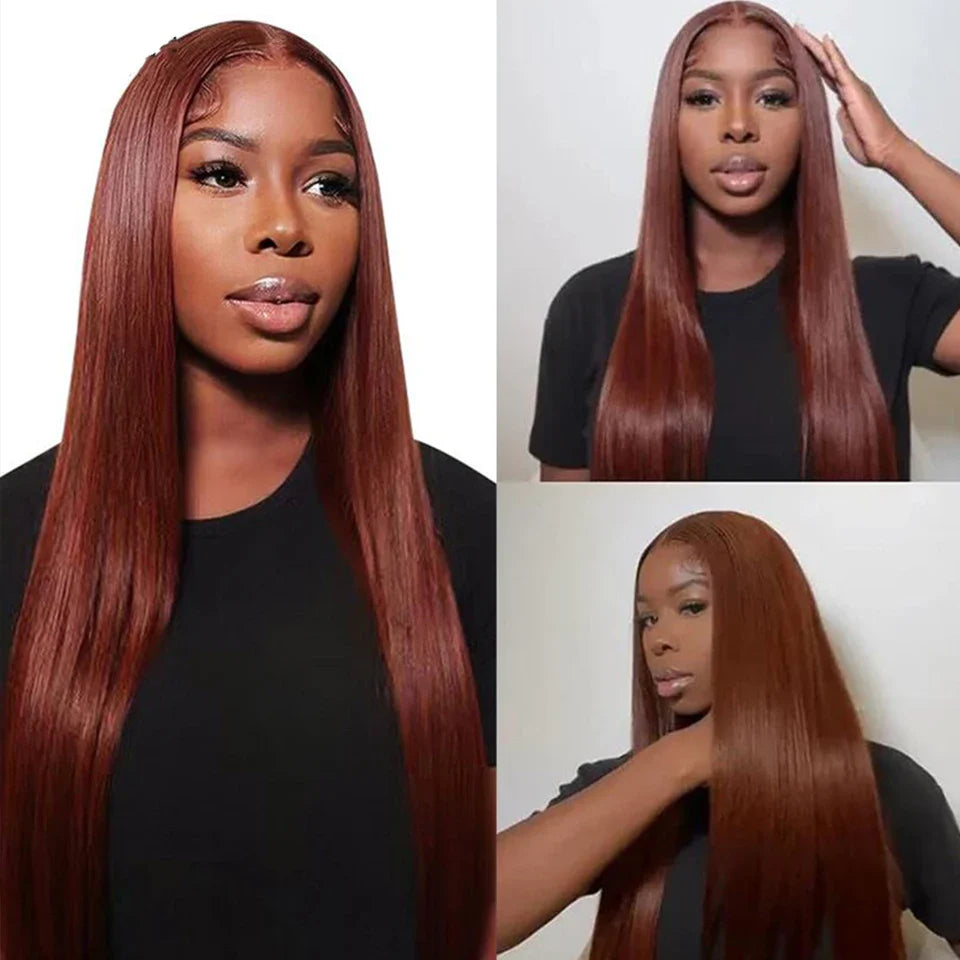 33# Auburn Reddish Brown Colored Bone Straight Human Hair Bundles with Closure 4x4 5x5 Lace Closure With Bundles and Frontal