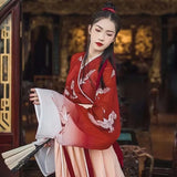 Modern Chinese Style Hanfu Ming Dynasty Improvement Traditional Dress Red Costume Woman Girl Gules Coat Skirt Set Dance Wear