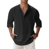 New Men's Cotton T Shirts Linen Casual Long Sleeve Button Down Shirt Loose Collar Solid Color Tops S-5XL