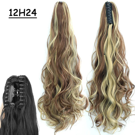 Synthetic Claw Clip On Ponytail Hair Extensions Long Straight 24" Heat Resistant Pony Tail HairPiece BlackBrown Blonde Hairstyle