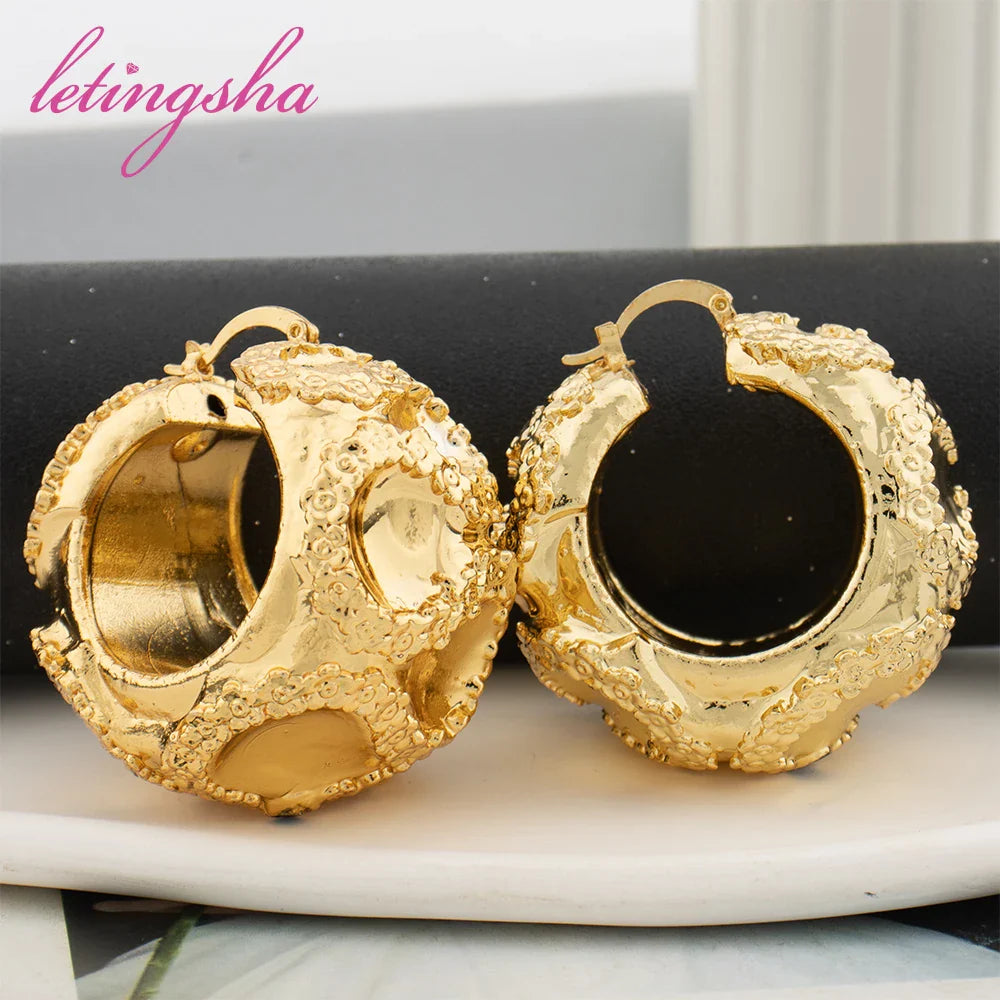 African Luxury 18K Gold Plated Earrings Dubai Hoop Earrings For Women Jewelry Sets Indian Nigerian Wedding Jewellery Party Gifts