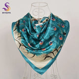 BYSIFA| Fall Winter Elegant Floral Design Scarves Shawls New Green Orange Square Silk Scarf 90*90cm Women Neck Head Scarf Hijab