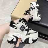 Fashion 10cm High Platform Sneakers Thick Sole Lace-up Chunky Sneakers Women Spring Wedges Hidden Heels Increase Casual Shoes