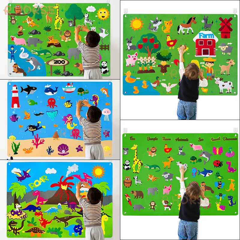 Felt Board Stories Set Montessori Ocean Farm Insect  Animal Family Interactive Preschool Early Learning Toddlers Toys for Child