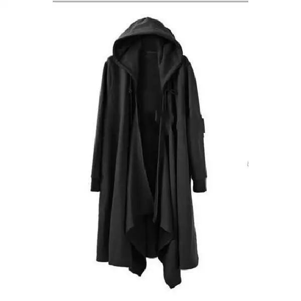 ARENS Korean Fashion Men`s Punk Style Black Hoodie Hip Hop Long Cardigan Gothic Hooded Sweatshirts Cape Cloak