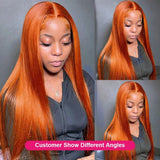 Sleek Ginger Orange 13x5 Brazilan Straight Lace Frontal Human Hair Wigs HD Lace Transparent Wig Natural Remy Glueless Lace Hair