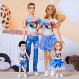 30cm Family Doll Movable Body Mom Dad Ken and Kids 4 Dolls Set 1/6 Barbies Doll Toy for Child Kids Education Birthday Gift