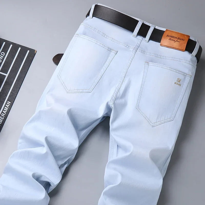 2023 Sulee Brand Top Classic Style Men Spring Summer Jeans Business Casual Light Blue Stretch Cotton Denim Male Trousers