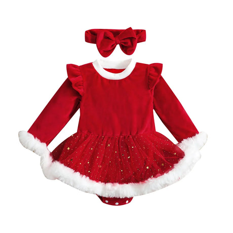 Ma&Baby 0-24M Christmas Baby Red Romper Newborn Toddler Infant Girl Velvet Ruffle Jumpsuit Xmas New Year Costumes D01