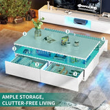 Center Table With Open Display Shelf & Sliding Drawers Dining Tables Living Room High Glossy LED Coffee Tables for Living Room