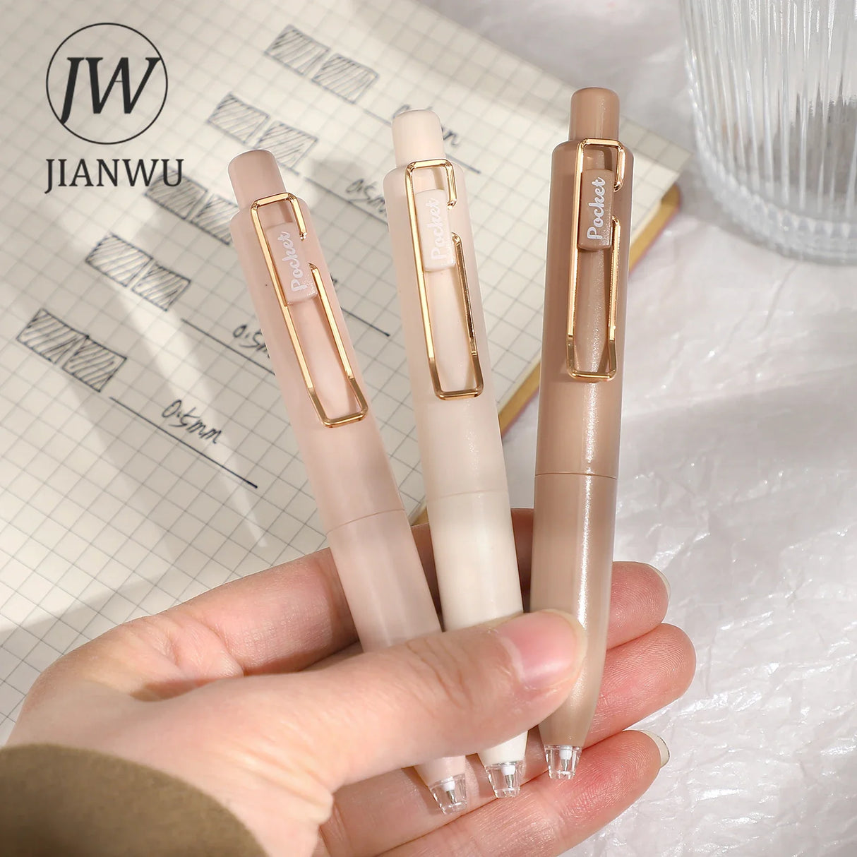 JIANWU 5 Pcs/set Kawaii 0.5mm Black Pangdundun Pocket Press Gel Pen Set Smooth Writing Creative DIY Student Supplies Stationery