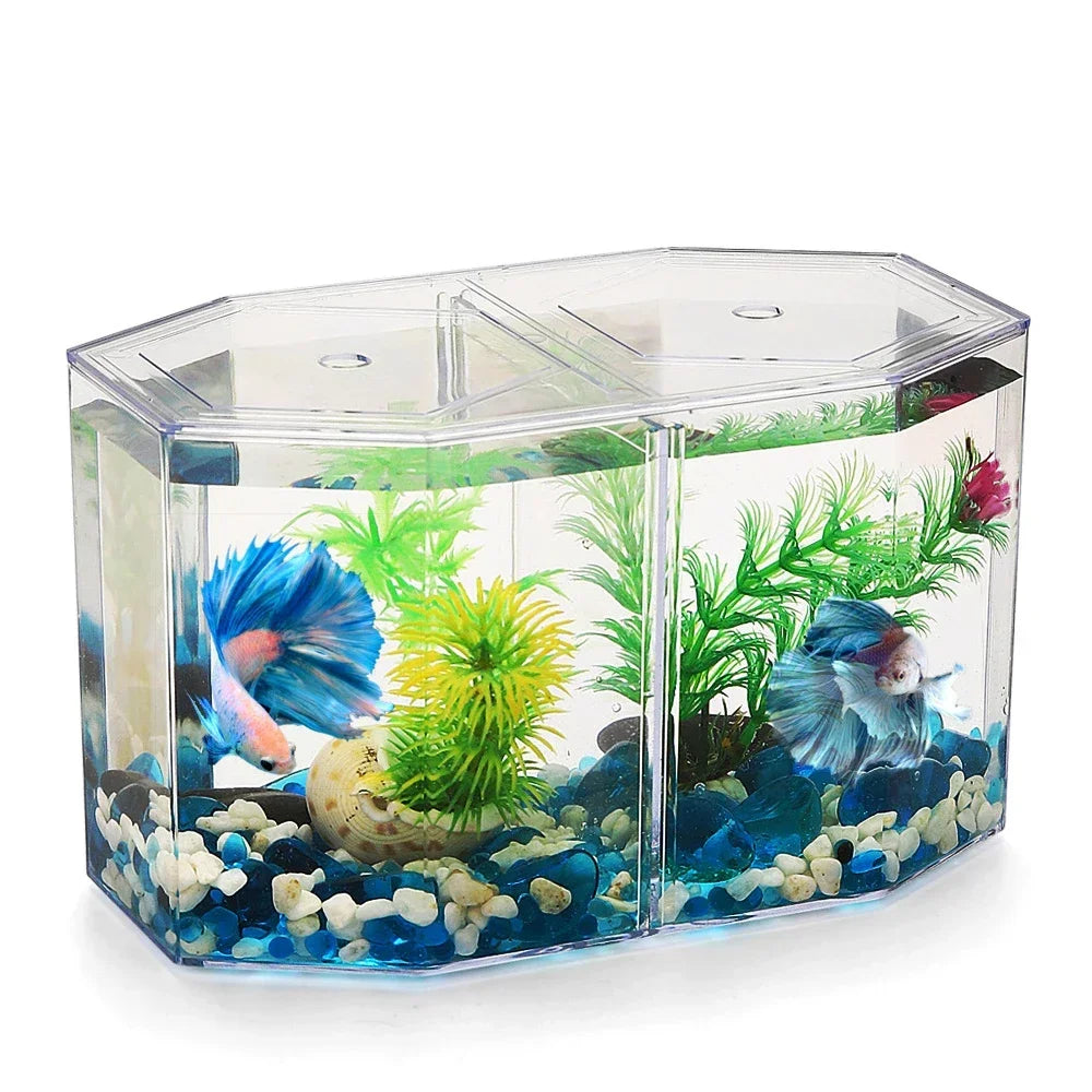 Acrylic Guppy Fish Tank Two-part Aquarium Betta Small Fish Tank Landscaping Transparent Aquarium Hatching Breeding Isolation Box