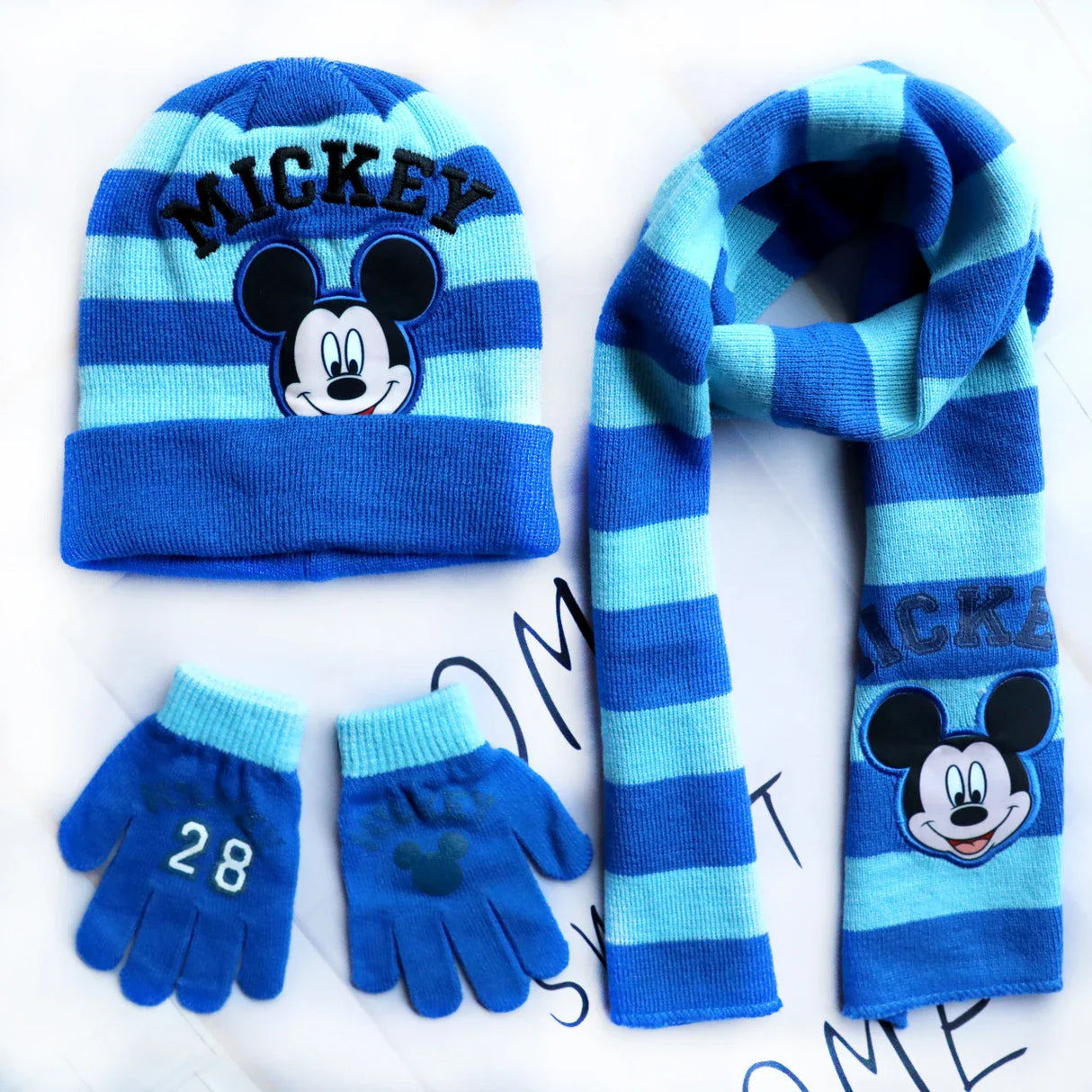 4-8Years New Autumn Winter Children Mickey Cartoon Scarf Hat Glove Three-piece Warm Boy Girl Child Christmas Hat