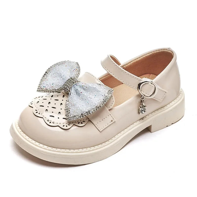 Toddlers Girls Leather Shoes Children‘s Party Flats for Kids Loafers Bowtie 4-9y 2023 New Arrival ZY95-96