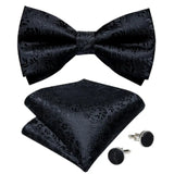 Classic Black Men's Bow Tie Butterfly Pocket Square Cufflinks Set With Suit For Wedding Accessories Classic Jewelry 2023