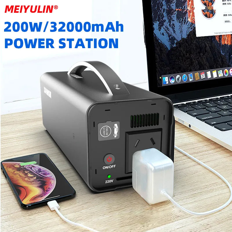 220V 200W Portable Solar Generator Power Station 32000mAh USB AC External Spare Battery Power Supply Charger For Outdoor Camping