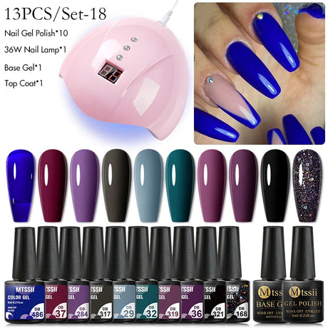 Mtssii  13/16Pcs Gel Nail Polish Set With 36W UV Lamp Dryer Manicure Kit Semi Permanent Soak Off Base Top Coat Nail Art UV Gel