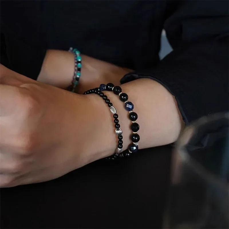 Kpop Group JK  Jung Kook Same Style Bracelet Black Agate Thread Bracelet For men Fans Charity Korean Trendy Accessories