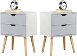 Nightstands Set of 2-Natural Beside Table with Storage Drawer - Midcentury Modern Bedroom Storage Cabinet