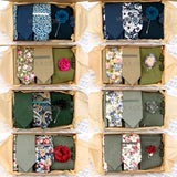 Viola Design 7 PCS Gift Box Cotton Sock Tie Sets Clip Pin Cufflinks Hanky Solid Floral Men Wedding Party Daily Cravat Accessory