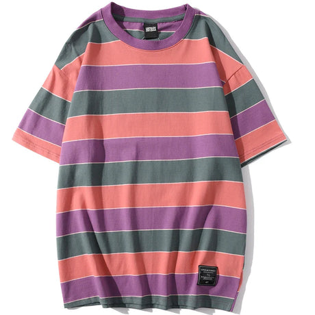 HISTREX 50 Colors Men Women Stripe T Shirt 100% Cotton T-shirt Summer Vintage Crewneck Y2K Oversize Tshirts Tops Tee Women 200g