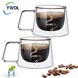 YWDL 200ml Double Wall Glass Coffee Mug Heat-resistant Espresso Cup Thermo Insulated Cup For Latte Cappuccino Tea Drinkware Set