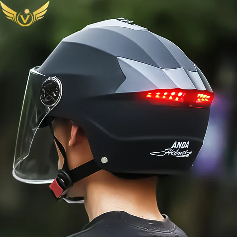 Motorcycle Helmets With Led Lights Moped Helmet Electric Scooter for Men Women With Double Visor Rechargeable Bicycle Light Bike