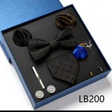 Fashion Men's Tie Gift Box Luxury Brand Necktie Bowtie Pocket Square Brooches Cufflinks Clips Suit For Party Wedding Man Gifts