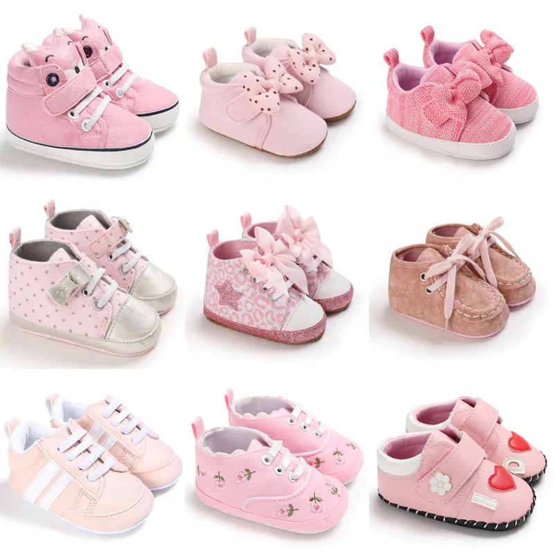 Pink Baby Shoes Princess Fashion Sneakers Infant Toddler Soft sole Anti Slip First Walkers 0-1 year old baby Christening Shoes