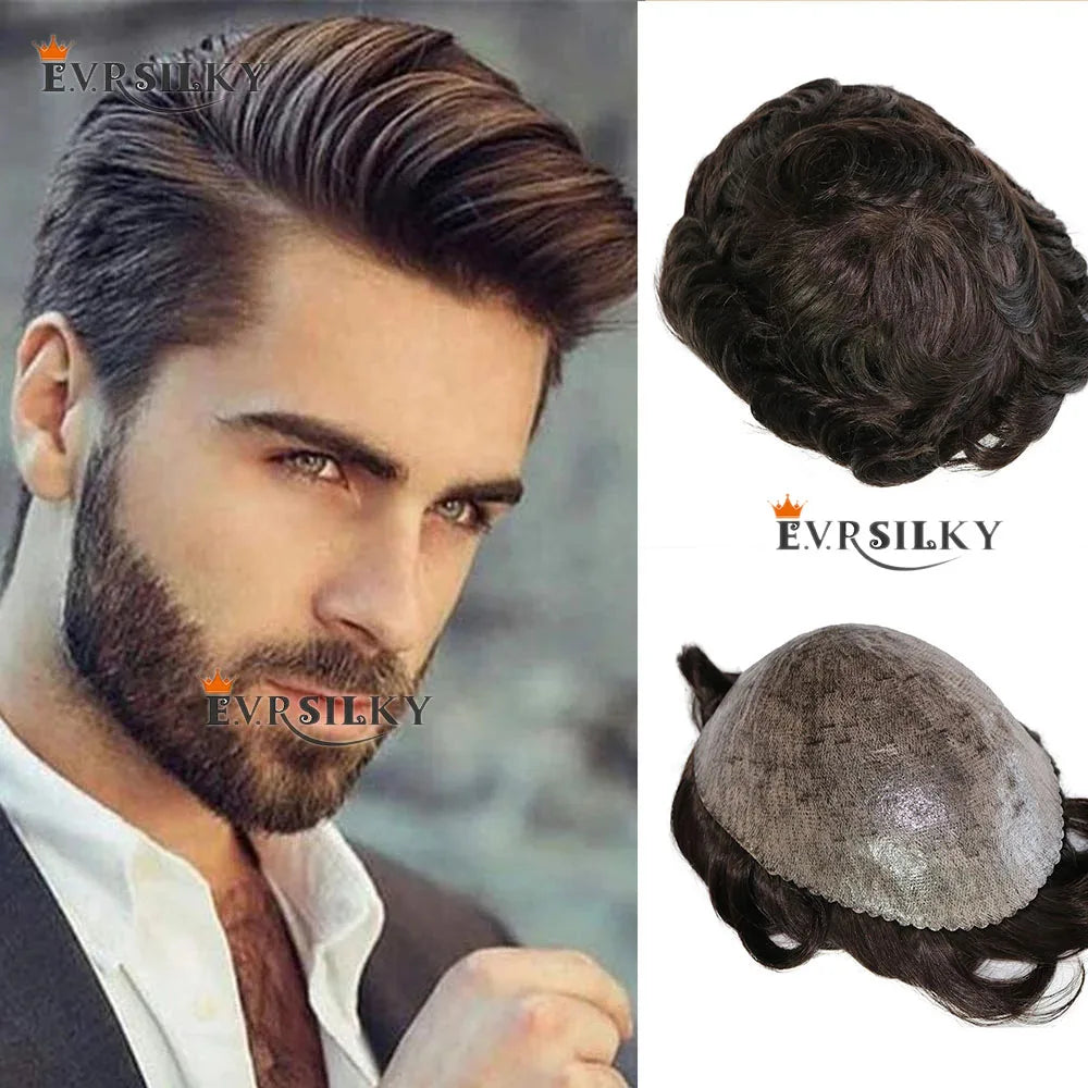 Natural Hairline Super Durable Mens Toupee Brown Blonde Black 100% Human Hair Wig Microskin Thin Skin Full PU Capillary Prosthes