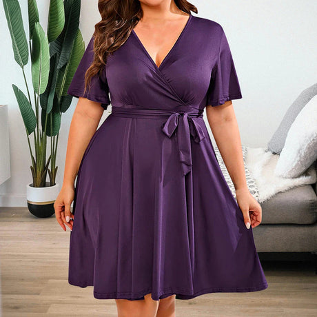 Solid Color Large Size Lady Dress for 2024 Summer Short Sleeved Plus Size Women Dress Slim Fit Oversized Female Clothing 4XL XXX