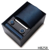 Luxurious Dropshipping 8 cm Birthday Gift Silk Tie Hanky Pocket Squares Cufflink Set Tie Clip Necktie Box Geometric