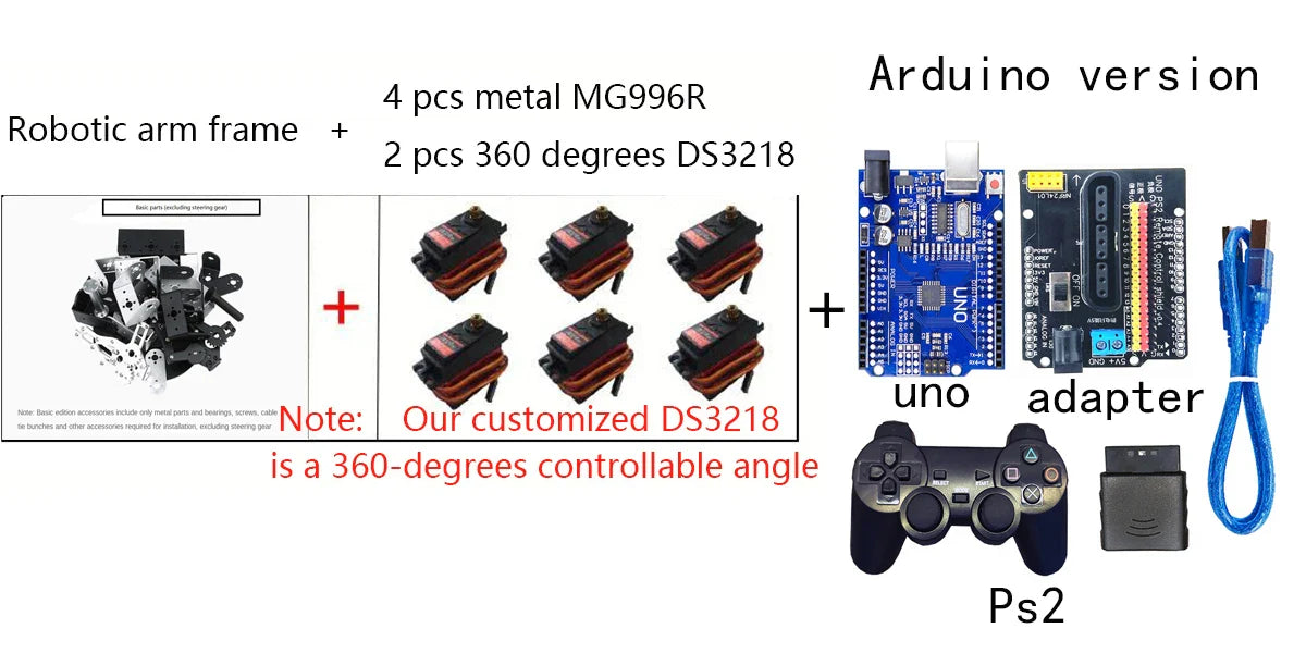 Steam DIY 6 DOF Robot Metal Alloy Mechanical Arm Claw Kit MG996 for Arduino Robotics Kit Ps2 Wireless Control Programmable Toys