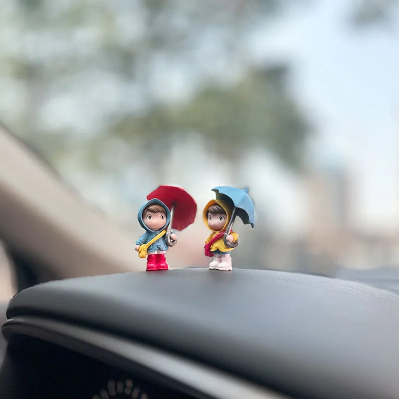 4PCS Cute Umbrella Couple Car Interior Decoration Action Figures Auto Rearview Mirror Dashboard Ornaments For Car Accessories