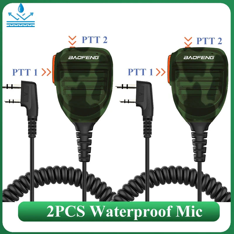 2PCS Baofeng Walkie Talkie Speaker Mic Waterproof PTT Microphone For UV-5RH DM-1701 UV-17 UV-K5 UV-K6 UV18 Pro Radio Accessories