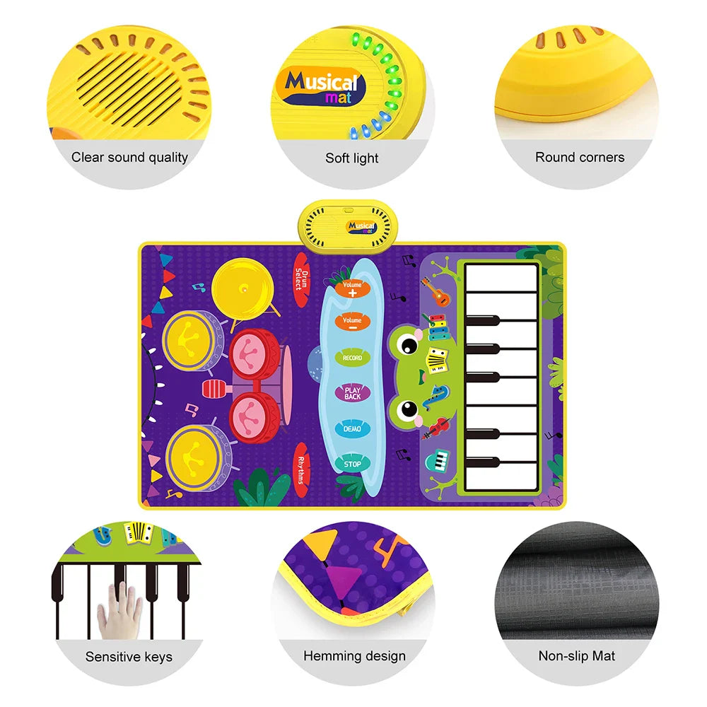 2 In 1 Baby Musical Instrument Piano Keyboard & Jazz Drum Music Touch Playmat Mat Early Education Toys for Kids Gift