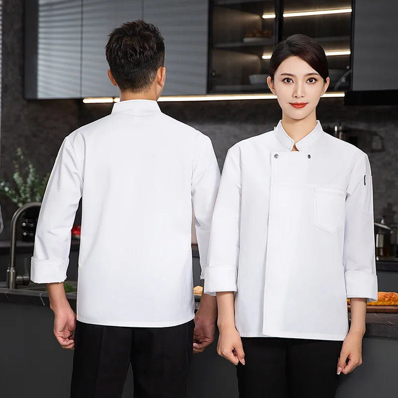 grey Chef uniform Long Sleeve chef jacket Cook Coat Chef T-shirt Baker Work Uniform Waiter Restaurant Hotel Clothes women Logo