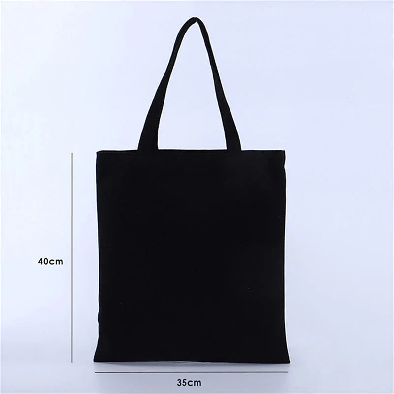 Large Capacity Canvas Shoulder Handbag Folding Eco-Friendly Cotton Tote Bags Reusable DIY Shoulder Bag Grocery Bag Beige Black