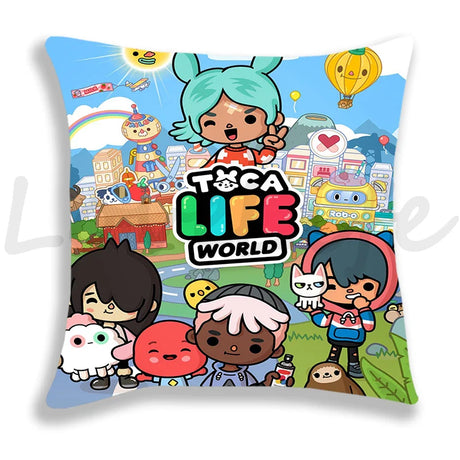 Cute Cartoon Toca Life World Pillow Case Home Decorative Pillowcases Bedroom/Sofa Cushion Covers 45*45cm Kids Anime Pillow Cover