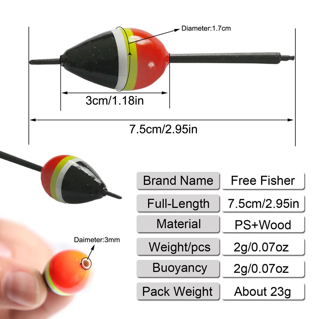 FREE FISHER 10pcs Lighted Fishing Floats Set Collection Cork Buoy Paulownia Wood Floats+ Plastic Stick Kit Buoyancy 2g 8cm Buoy