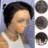 Pixie Cut Wig Transparent Lace Human Hair Wigs for Women Straight Short Bob Wig T Part Lace Wig Preplucked Brazilian Human Hair