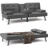 Convertible Folding Futon Sofa Bed Sleeper Couch for Living Room Faux Leather Upholstered Loveseat w/Removable Armrests