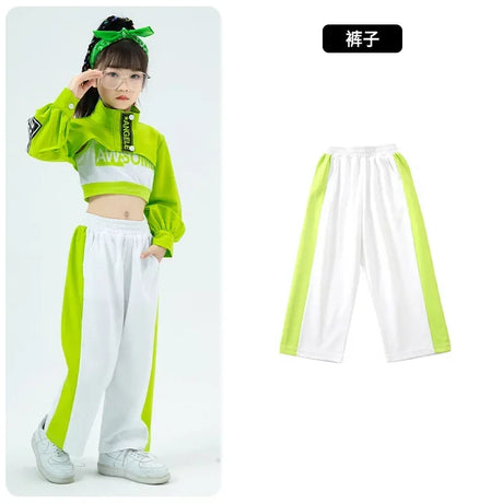 Girls Hip Hop Crop Jacket Solid Cargo Pants Clothes Set Kids Jazz T-shirt Street Dance Contrast Joggers Child Streetwear Outfits