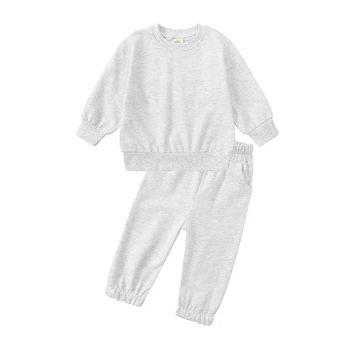 2023 New Arrivals Little Girls Clothing Tracksuit 2 Pieces Set Warm Fleece Plain Top Sweatshirt+Pants Loungewear Suit For Kids