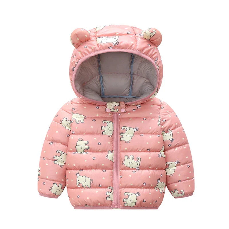 Better versatile Winter jacket boys and girls sweet cartoon print hooded warm coat 0-7 year old Bebe fashion children's clothing