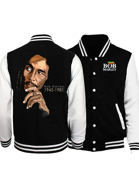 Bob M-Marleys Jacket Cool Coat Sweatshirts Trend Women Men Hoodie Baseball Uniform Jacket Couple Print Cardigan Clothes Tops