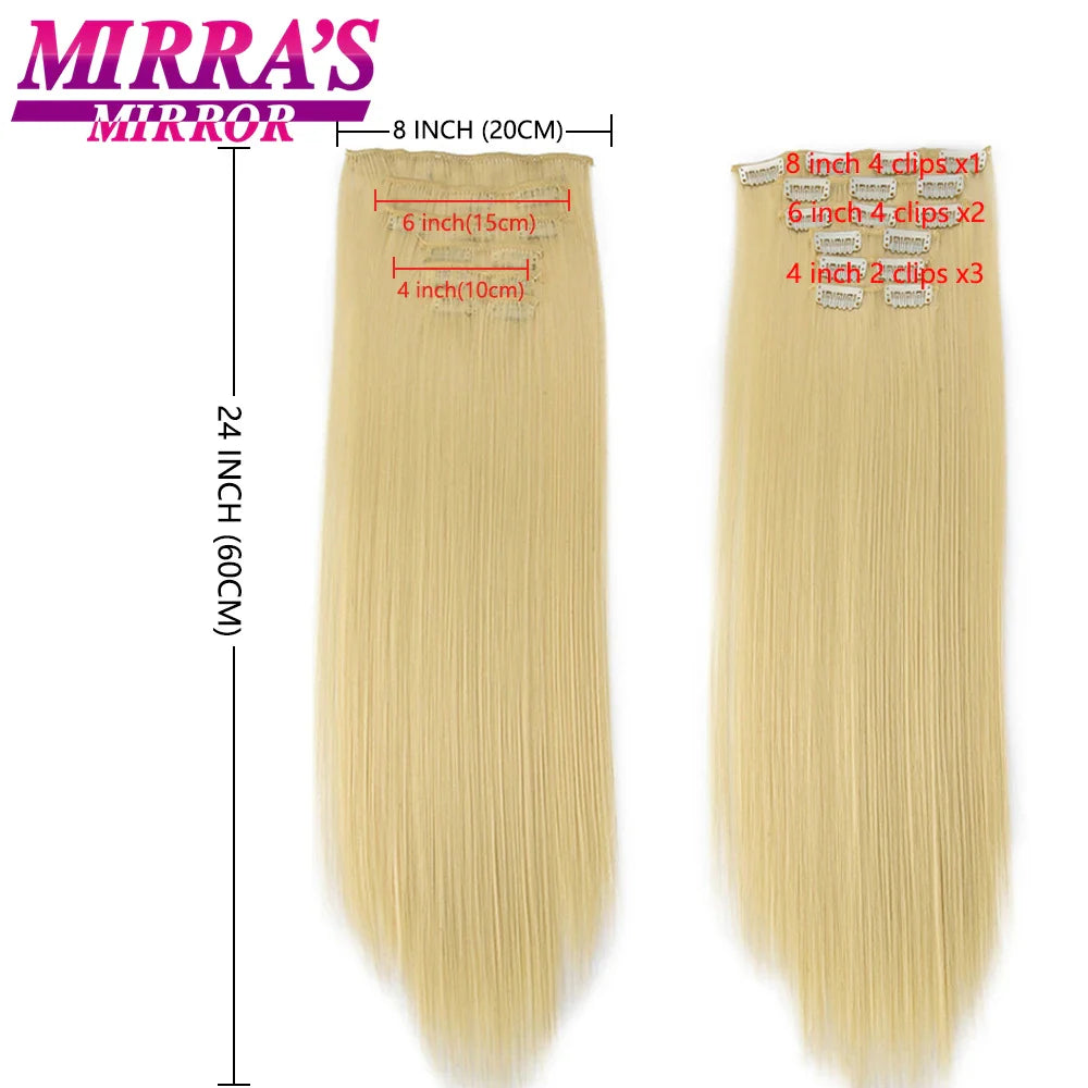 Synthetic Clip in Hair Extensions 6 Pcs/Set 16 Clips Long Straight Hairpieces Clip On Hair Extension for Women Blonde