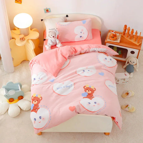 3pcs Cartoon Cotton Crib Linen Kit Baby Coral Fleece Bedding Set Includes Pillowcase Bed Sheet Duvet Cover Without Filler  CP11