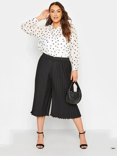 Plus Size Summer Elegant Pleated Capri Pants Women High Waist Loose Casual Wide Leg Cropped Pants Trousers For Work Any Occasion